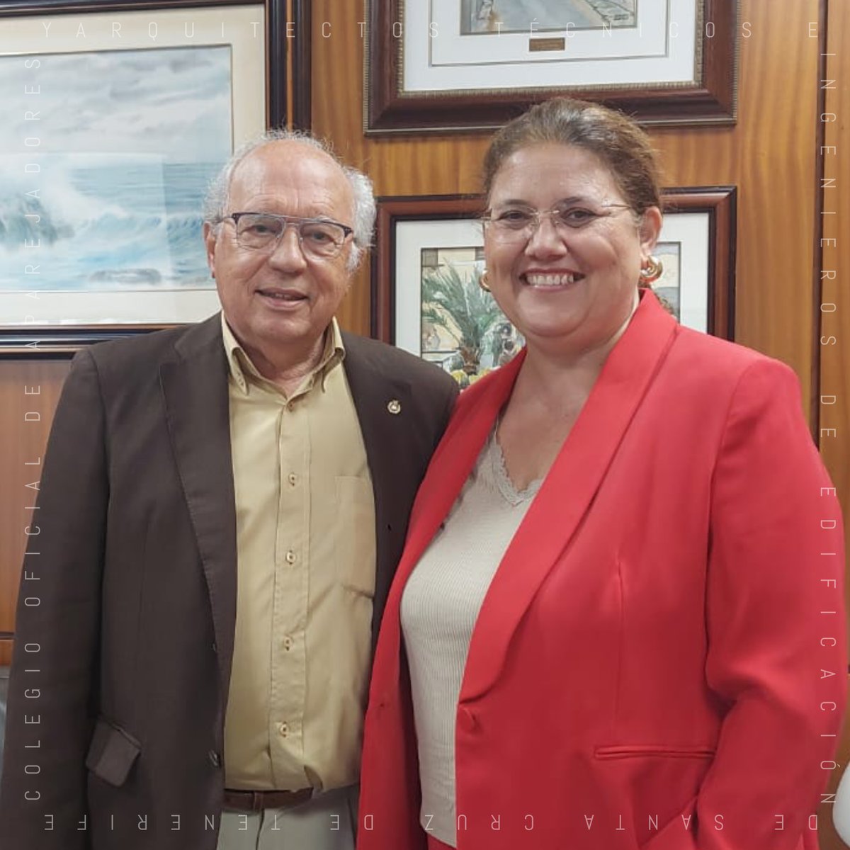 Encuentro en nuestro Colegio, del Presidente del   <a href="/AparejadoresGC/">AparejadoresGC</a>  , D. Manuel Antonio Santana Peña. Y nuestra Presidente Dña. Concepción María Diego Luna. Habiendo asistido a la Jorn. Técn: Iniciativas para el desarrollo sostenible de la actividad de la construcción en Canarias