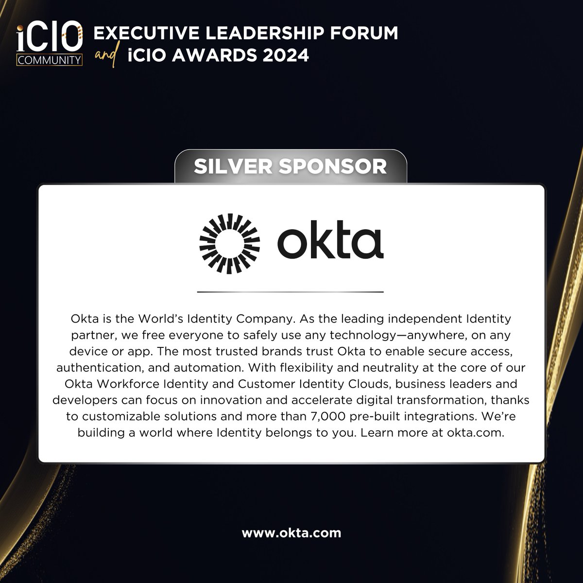 iCIOCommunity's tweet image. We are also excited to feature ManageEngine, Okta and Stratus as Silver Sponsors for the Executive Leadership Forum and iCIO Awards 2024!

Swipe to learn more about these leading companies.

#iCIOCommunity #iCIOAwards #ELF2024