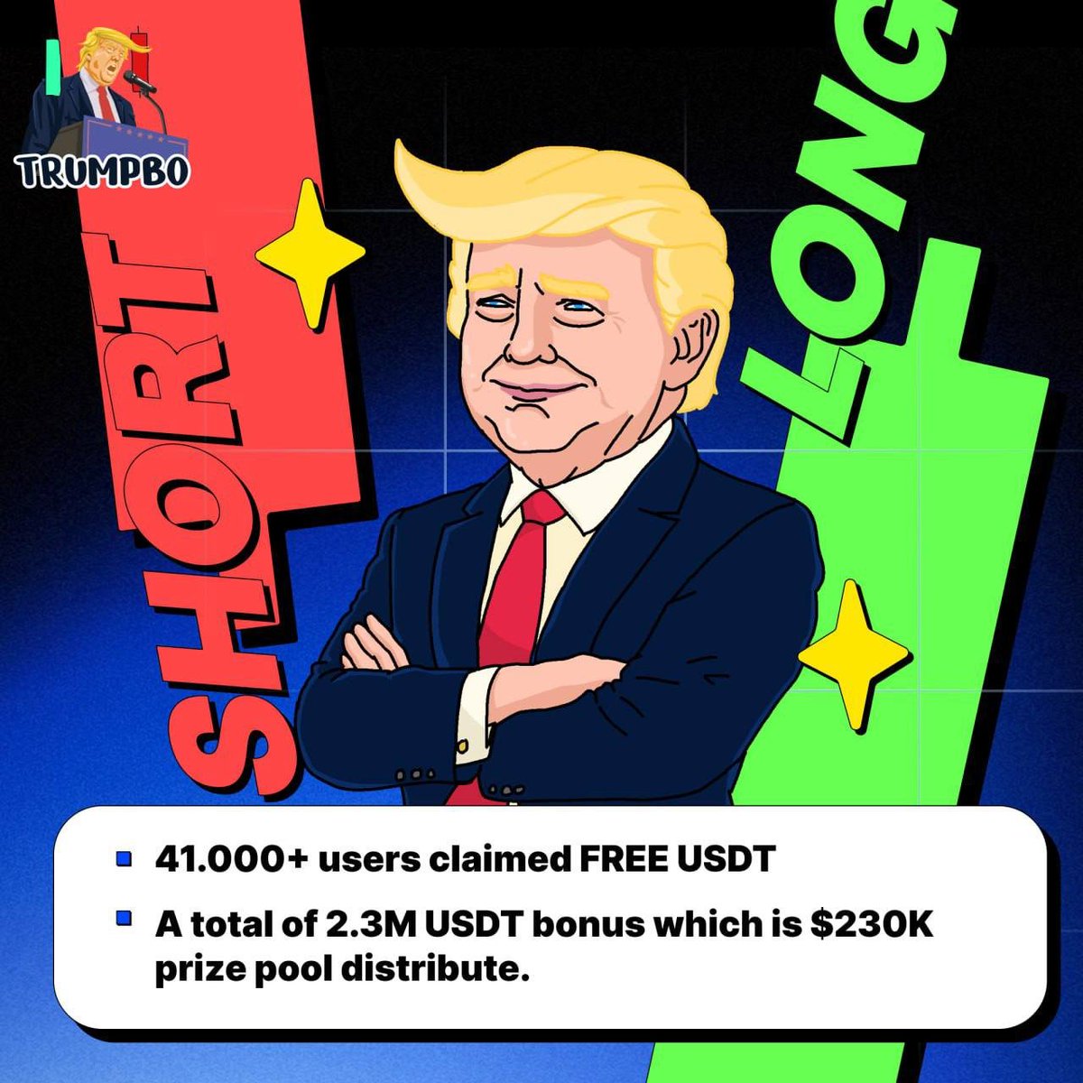 🐳 Dear Valued TrumpBO Users,

We are thrilled to announce that the First USDT Conversion Event on TrumpBO closed and was a massive success!

Event Recap: 
⏱Held on November 3, 2024, from 15:00 UTC to 24:00 UTC
↗️Over 41,000 users claimed their rewards!
💵A total of 2.3 million