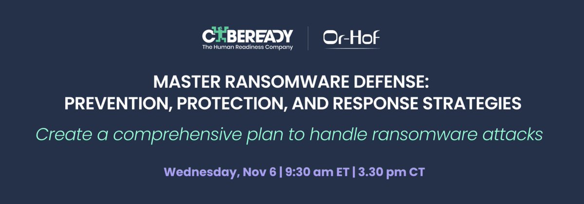 Burcu YARAR (@brcyrr) on Twitter photo In 2024 alone, phishing-driven ransomware attacks increased by 360%, leaving organizations vulnerable.🤦🏻♀️
Today, I have a great webinar suggestion on this topic❗️
Details are as follows;
⏰ November 6, 2024, at 3:30 PM CT / 9:30 AM ET
🔗 kb.cybeready.com/s/master-ranso…
🌟<a href="/CybeReady/">CybeReady | Security Awareness Training</a> In 2024 alone, phishing-driven ransomware attacks increased by 360%, leaving organizations vulnerable.🤦🏻♀️
Today, I have a great webinar suggestion on this topic❗️
Details are as follows;
⏰ November 6, 2024, at 3:30 PM CT / 9:30 AM ET
🔗 kb.cybeready.com/s/master-ranso…
🌟<a href="/CybeReady/">CybeReady | Security Awareness Training</a>