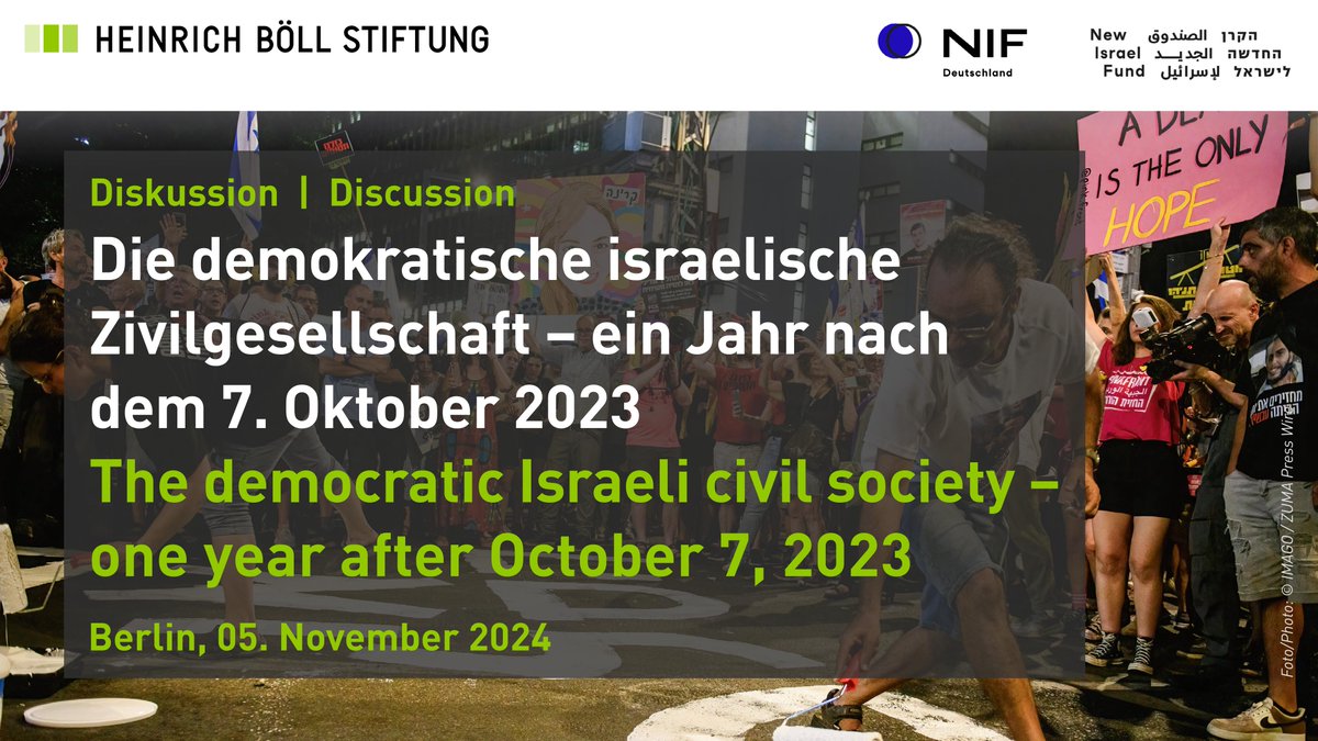 Wo steht die demokratische Zivilgesellschaft in #Israel ein Jahr nach dem 7. Oktober 2023? wie blickt sie auf die die Kriege in #Gaza und #Libanon? Mit welchen Herausforderungen kämpft sie? Darüber sprechen wir morgen (5.11.), 17:30 in der <a href="/BoellStiftung/">Heinrich-Böll-Stiftung</a> 
calendar.boell.de/de/event/die-d…