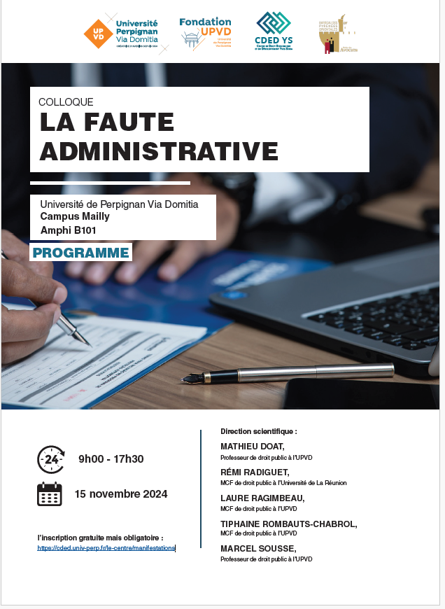 ragimbeau's tweet photo. Le 15 novembre prochain, aura lieu le colloque sur "La faute administrative" à l'@upvd1 (campus Mailly).
Merci aux différents intervenants d'avoir accepté d'intervenir sur ce sujet.
Les inscriptions sont encore possibles : https://t.co/fVJxQ4twaP https://t.co/REUQ2AtyBR