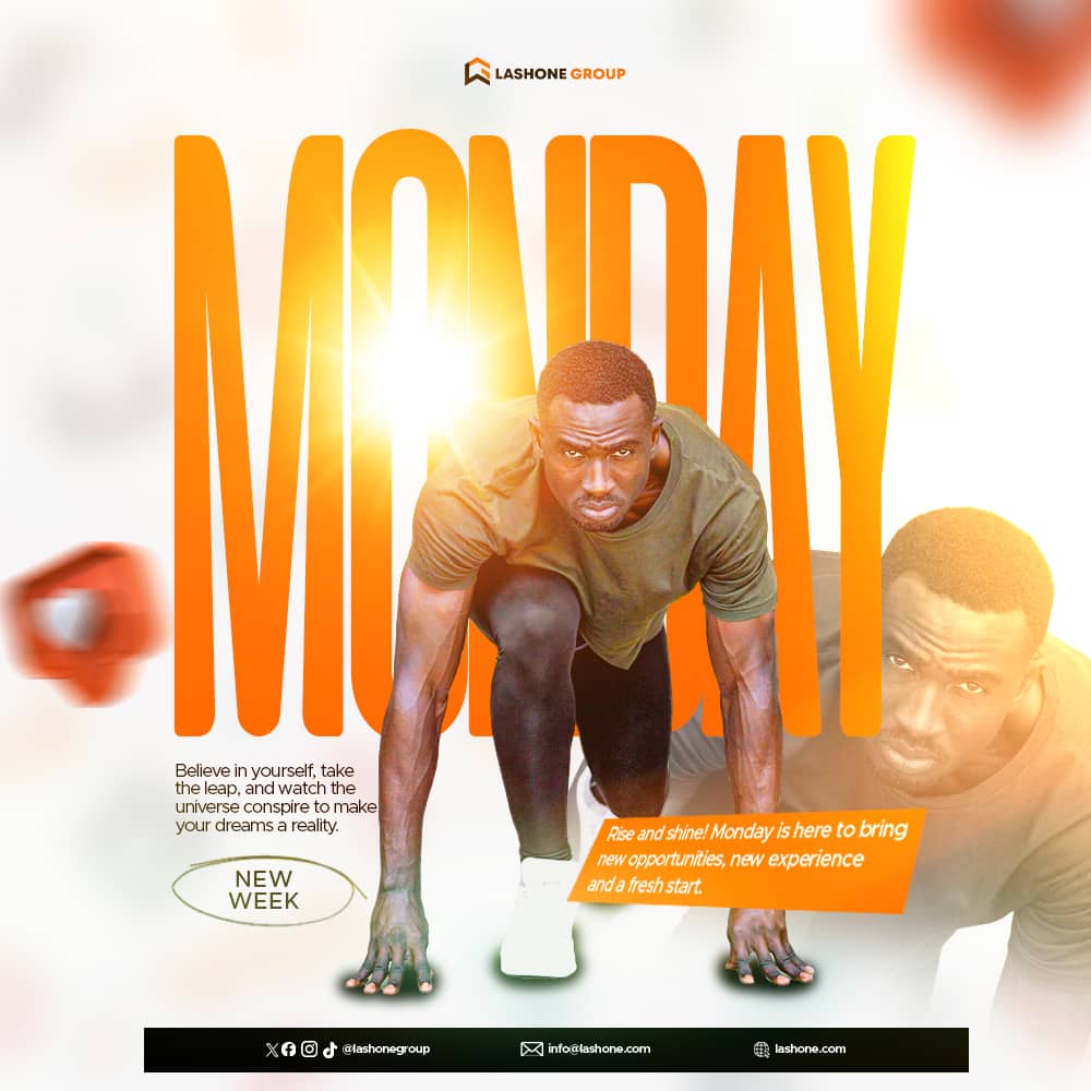 Lashonegroup's tweet photo. It's Monday 🥰 
And we are out to celebrate the gift of a new week. Hope you had a great weekend and you have this week planned out.
From the Lashone group, we wish you a fruitful week ahead. Just keep running towards your goal, it's closer than you think. 
#lashone #greatweekend https://t.co/HKNzVgu35v