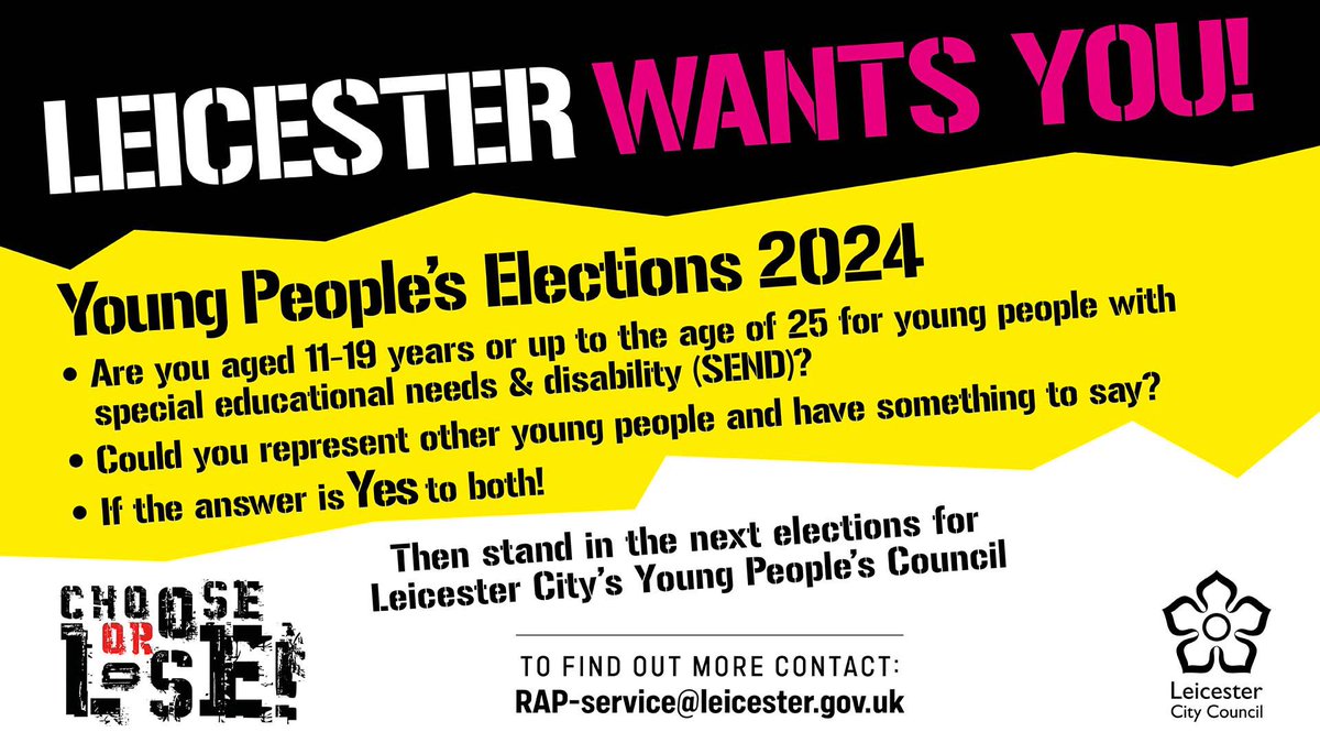 Today’s the day! The launch of Leicester City Young People’s Council, election period!! Do you have what it takes? 

#ChoseOrLose #YPC #YoungPeoplesCouncil #Leicester #Elections #participation