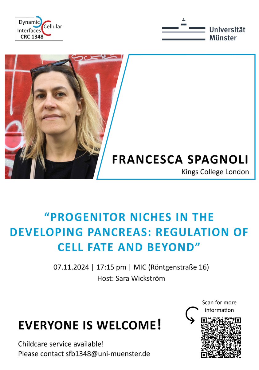 @sfb1348.bsky.social (@sfb1348) on Twitter photo We have an exciting <a href="/sfb1348/">@sfb1348.bsky.social</a> lecture with Francesca Spagnoli (Kings Kollege London) about “Progenitor niches in the developing pancreas: regulation of cell fate and beyond” this week. More: uni-muenster.de/SFB1348/en/ind…
Everyone is welcome! We have an exciting <a href="/sfb1348/">@sfb1348.bsky.social</a> lecture with Francesca Spagnoli (Kings Kollege London) about “Progenitor niches in the developing pancreas: regulation of cell fate and beyond” this week. More: uni-muenster.de/SFB1348/en/ind…
Everyone is welcome!