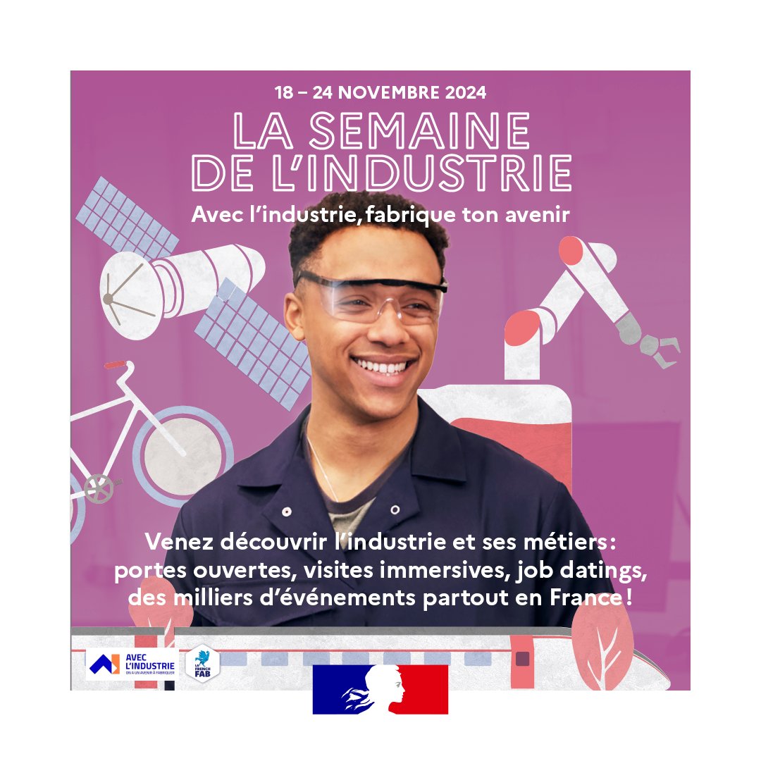 DGEntreprises's tweet image. #SEDI2024 | 📢 La @DGEntreprises  vous donne rendez-vous du 18 au 24 novembre 2024 pour la nouvelle édition de la Semaine de l’industrie !
 
Collégiens, lycéens, étudiants, apprentis ou demandeurs d’emplois, pendant une semaine, allez à la rencontre des professionnels de…