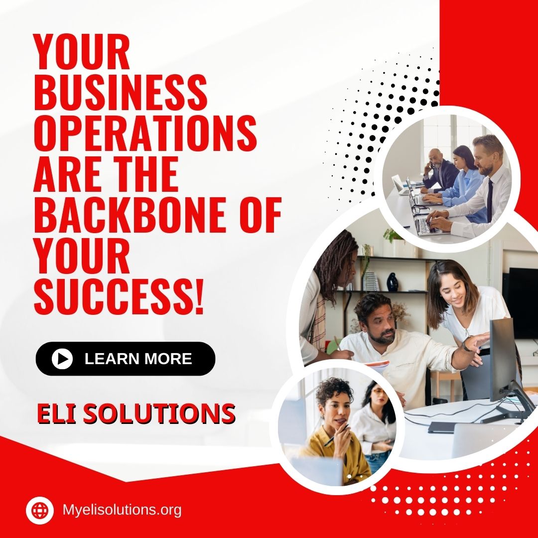 🔧 Your business operations are the backbone of your success! At ELI Solutions, we work with you to streamline your processes, boost efficiency, and ensure your business is set for scalable growth.

#BusinessEfficiency #OperationsExcellence #ScalableGrowth #BusinessConsulting