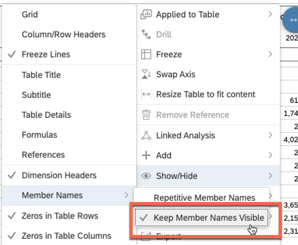 xjhacking's tweet image. Nice 'hidden' feature in SAC tables to keep dimension members always visible while scrolling. #SAPAnalyticsCloud
