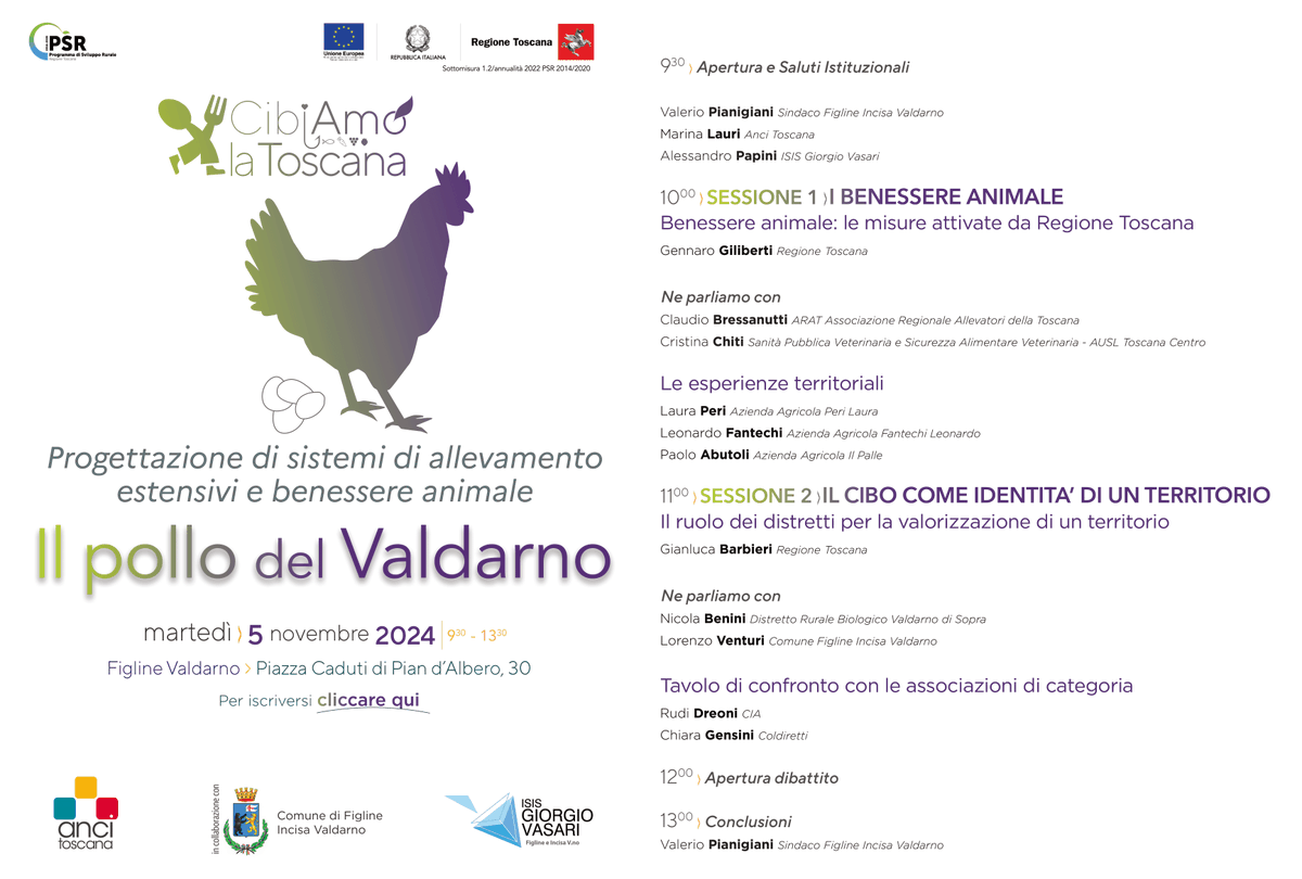 #Allevamento #estensivo e #benessere #animale, domani 5 novembre appuntamento a #Figline #Valdarno per un nuovo incontro del progetto #CibiAmolaToscana dedicato alla filiera avicola e al pollo del Valdarno

➡️Partecipazione libera, iscrizione obbligatoria eventbrite.it/e/biglietti-pr…