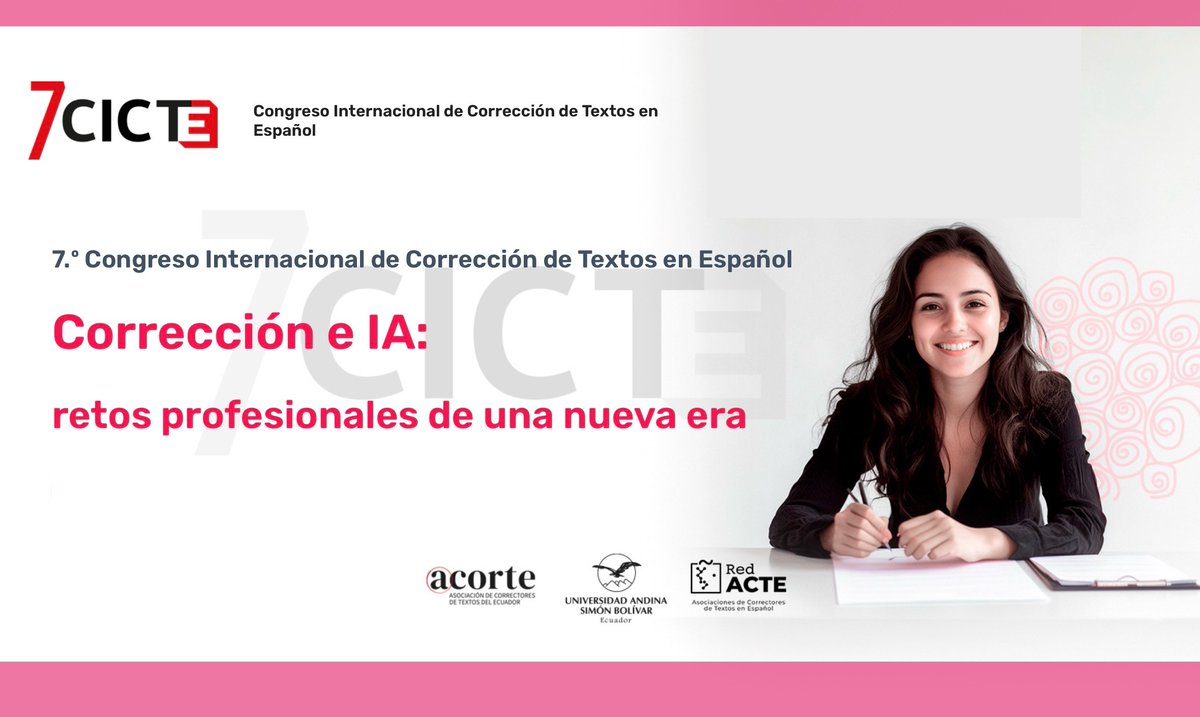 navarrotradmed's tweet photo. VII Congreso Internacional de la Corrección de Textos en Español #7CICTE

«Corrección e inteligencia artificial🤖: retos profesionales de una nueva era»

Quito🇪🇨: @acorte_ec @uasbecuador @Red_ACTE, 21-23 de noviembre.
Info: https://t.co/zWmmLVuLhV https://t.co/dV3SnJCvKc