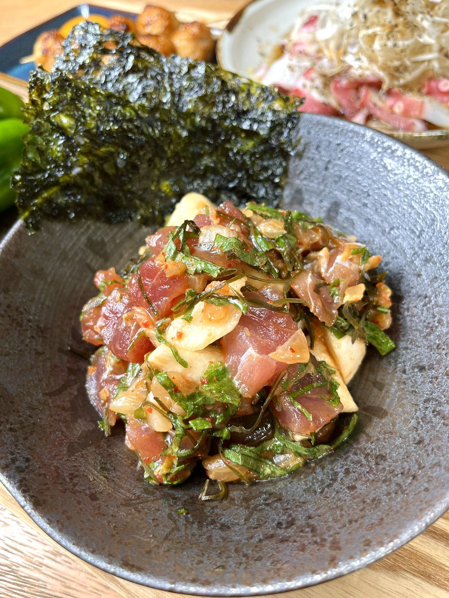 pikichidesuyo's tweet photo. マグロと長芋のネバネバうまいやつ！
さっぱり健康的なおつまみ🕺🍻 https://t.co/f8cRgLJdwh