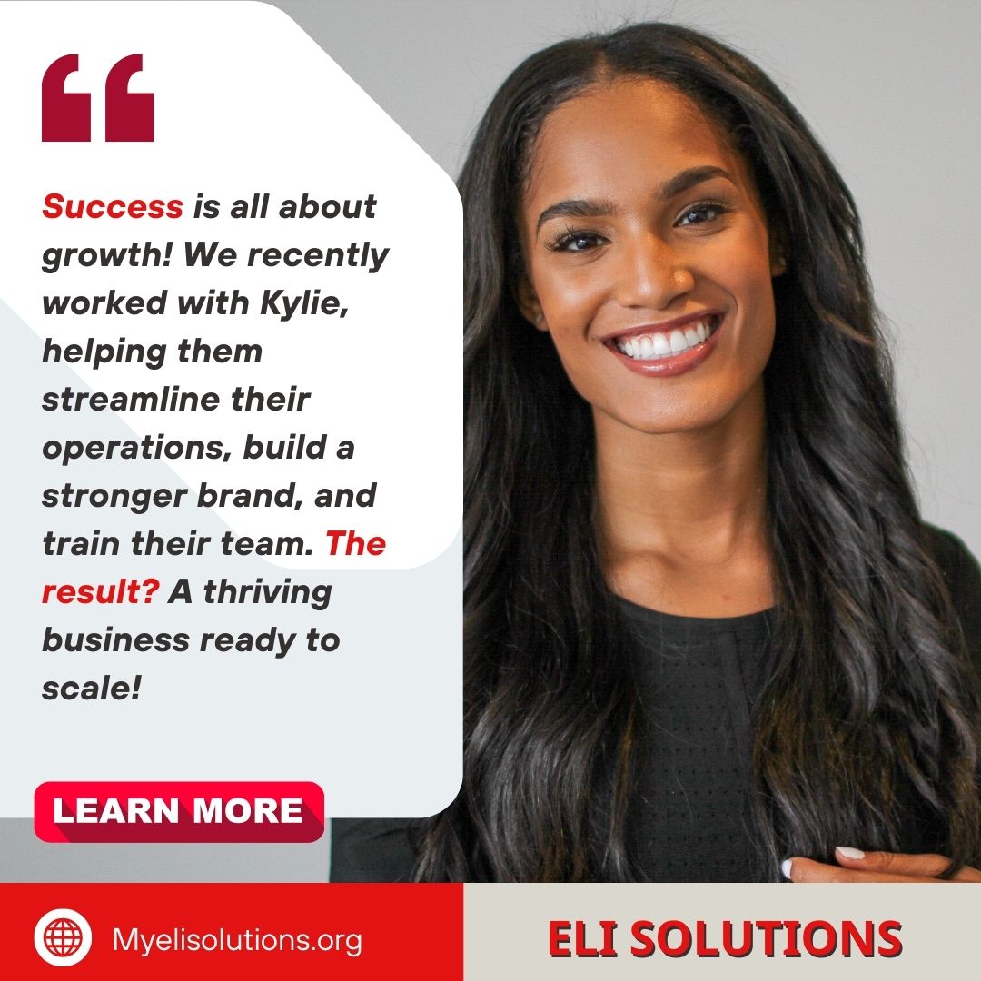 🎉 Success is all about growth! We recently worked with Kylie, helping them streamline their operations, build a stronger brand, and train their team. The result? A thriving business ready to scale! 📈
Let’s help YOU achieve the same! 
#SuccessStory #ClientWin #ELISolutions