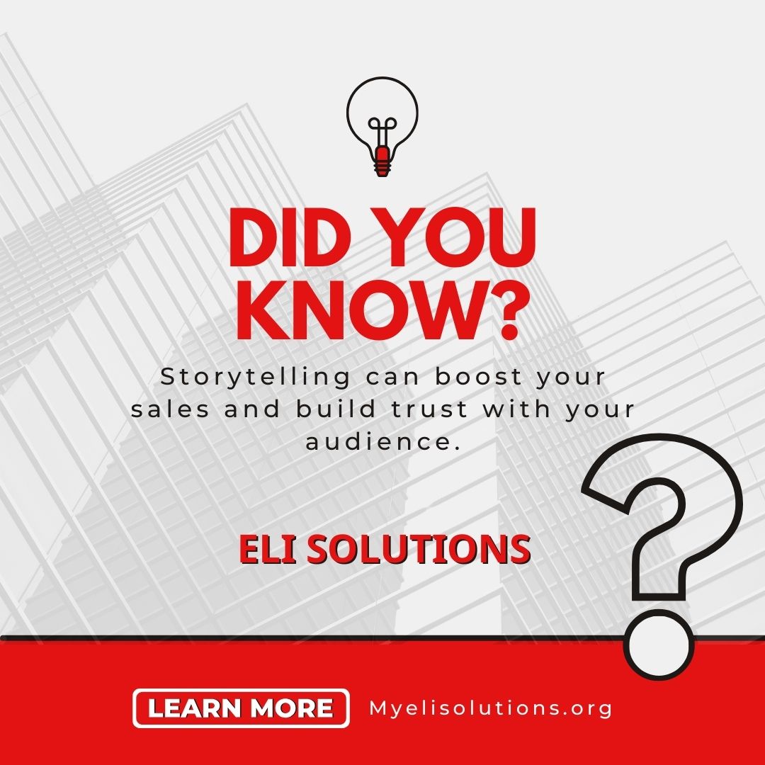 💡 Did you know that storytelling can boost your sales and build trust with your audience? At ELI Solutions, we teach the art of storytelling to help you stand out, gain loyal customers, and increase sales. Let’s get people lining up to do business with you! 📈
#StorySelling