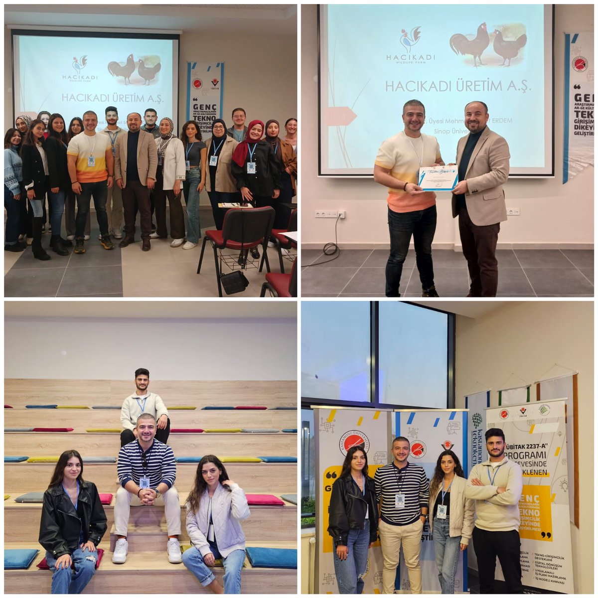 sinopuniversity's tweet photo. TÜBİTAK 2237- A Bilimsel Eğitim Etkinlikleri Desteği kapsamında desteklenen ve proje yürütücülüğünü Kastamonu Üniversitesi İktisadi ve İdari Bilimler Fakültesi (İ.İ.B.F) Öğretim Üyesi Doç. Dr. Erol Tekin’in yaptığı “Genç Araştırmacıların Ar-Ge Kültürünün Tekno-Girişimcilik Dikeyinde Geliştirilmesi” programının dördüncüsü 30 Ekim-2 Kasım tarihleri arasında Kastamonu Üniversitesi ev sahipliğinde gerçekleştirildi.

Üniversitemiz öğretim üyesi Dr. Öğr. Üyesi Mehmet Samet Erdem'in eğitici olarak yer aldığı etkinliğe Boyabat İktisadi ve İdari Bilimler Fakültesi Sağlık Yönetimi Bölümü öğrencileri  Aleyna Yalçın, İremnur Şahinal ve Hasan Karabela katıldı.

Sinop Üniversitesi, Kastamonu Üniversitesi, Ankara Üniversitesi, Karadeniz Teknik Üniversitesi, Çankırı Karatekin Üniversitesi ve Hitit Üniversitesi’nden alanlarında seçkin akademisyenler ile buluşma fırsatını yakalayan farklı disiplinlerden genç girişimci adaylarına öncelikle; girişimciliğin temelleri, girişimci psikolojisi, Teknokent yapılanması, iş fikri geliştirme, temel pazarlama, pazar araştırması, dijital pazarlama, fikri sınai mülkiyet hakları, finansal okuryazarlık, finansal destek mekanizmaları ve dijital dönüşüm teknolojileri konularında teorik eğitimler verildi. Ardından uygulamalı iş modeli kanvası hazırlama çalışmaları gerçekleştirildi. Hazırlanan iş modeli kanvasları çerçevesinde kursiyerler iş fikirlerini jüri önünde sundu. Etkinliğin son gününde yapılan iş fikri sunumları ile program başarılı bir şekilde sona erdi.