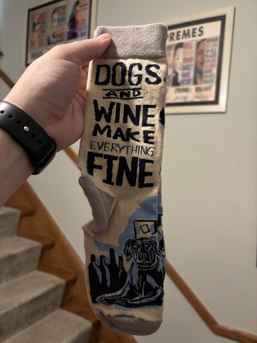 Wearing these socks today to remind myself that everything is going to be okay…I hope. But I think they should say “Dogs, a 💙 🌊, and wine make everything fine.

But I’m a nauseous nervous wreck!

#BlueWave2024 #VoteBlue2024ProtectWomensRights