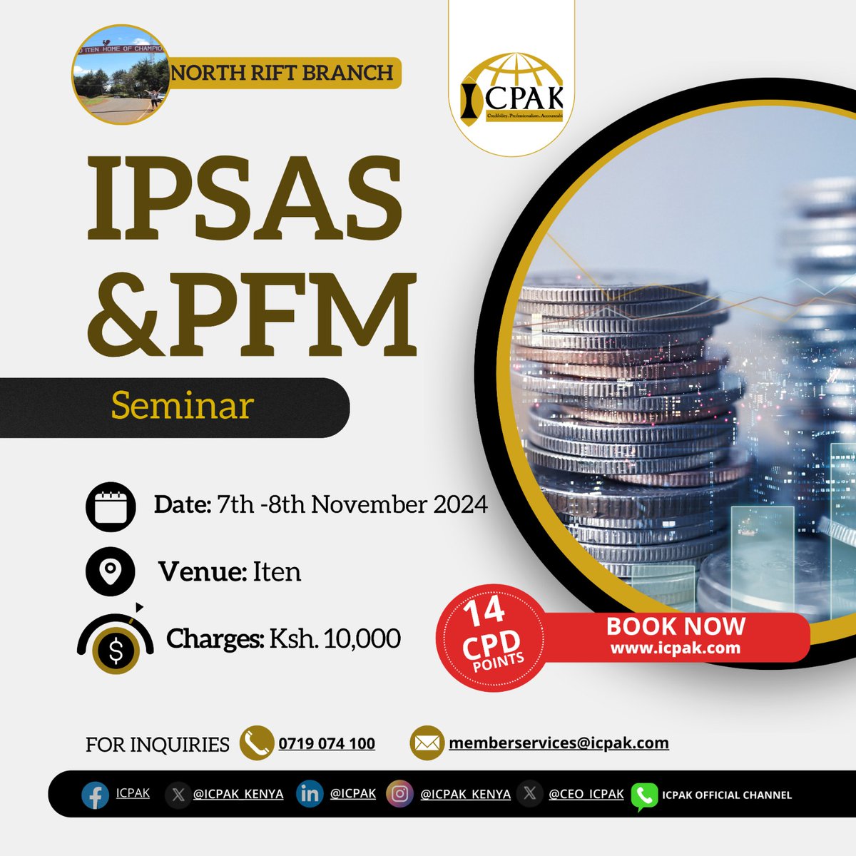 ICPAK_Kenya's tweet image. The IPSAS &amp;amp; PFM Seminar kicks off in 2 days! Get ready to gain practical knowledge and actionable strategies that will enhance your role in public finance management. Book today:
Western Branch: ow.ly/GQub50TZiut
North Rift Branch: ow.ly/Jrm350TZiuw ^CA
