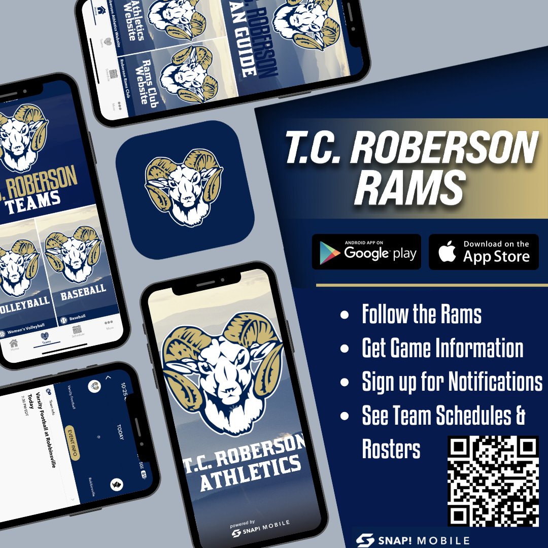 We're excited to launch our brand new athletics app!
Stay updated on schedules, scores, and events like never before. Download now! #TCRobersonAthletics #GoRams #AppLaunch
