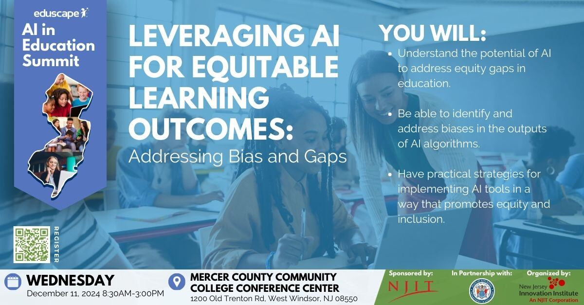 🎓 AI in Education Summit: Leveraging AI for Equitable Learning Outcomes 🤖 This session explores how AI can close equity gaps with personalized learning and culturally relevant content.

Sign up! hubs.la/Q02WGnDv0

<a href="/NJIT/">NJIT</a> <a href="/NewJerseyDOE/">New Jersey Department of Education</a> <a href="/NewJerseyII/">New Jersey Innovation Institute (NJII)</a>
#AIinEducation #EdTech
