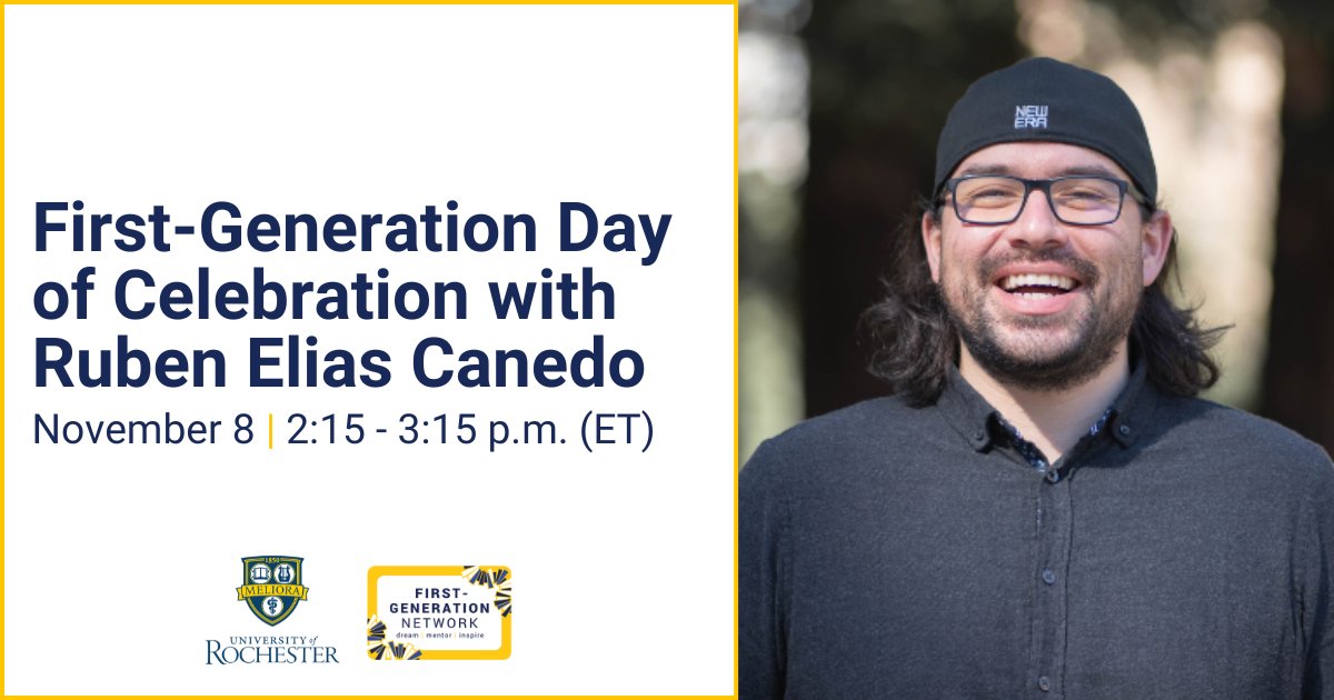 UR Alumni (@rochesteralumni) on Twitter photo Join us this Friday, Nov 8 for a keynote address honoring the journey and accomplishments of our first-generation community, presented by <a href="/rubenecanedo/">Ruben E. Canedo</a> from <a href="/UCBerkeley/">UC Berkeley</a>. Register today: bit.ly/RubenEliasCane… #CelebrateFirstGen Join us this Friday, Nov 8 for a keynote address honoring the journey and accomplishments of our first-generation community, presented by <a href="/rubenecanedo/">Ruben E. Canedo</a> from <a href="/UCBerkeley/">UC Berkeley</a>. Register today: bit.ly/RubenEliasCane… #CelebrateFirstGen