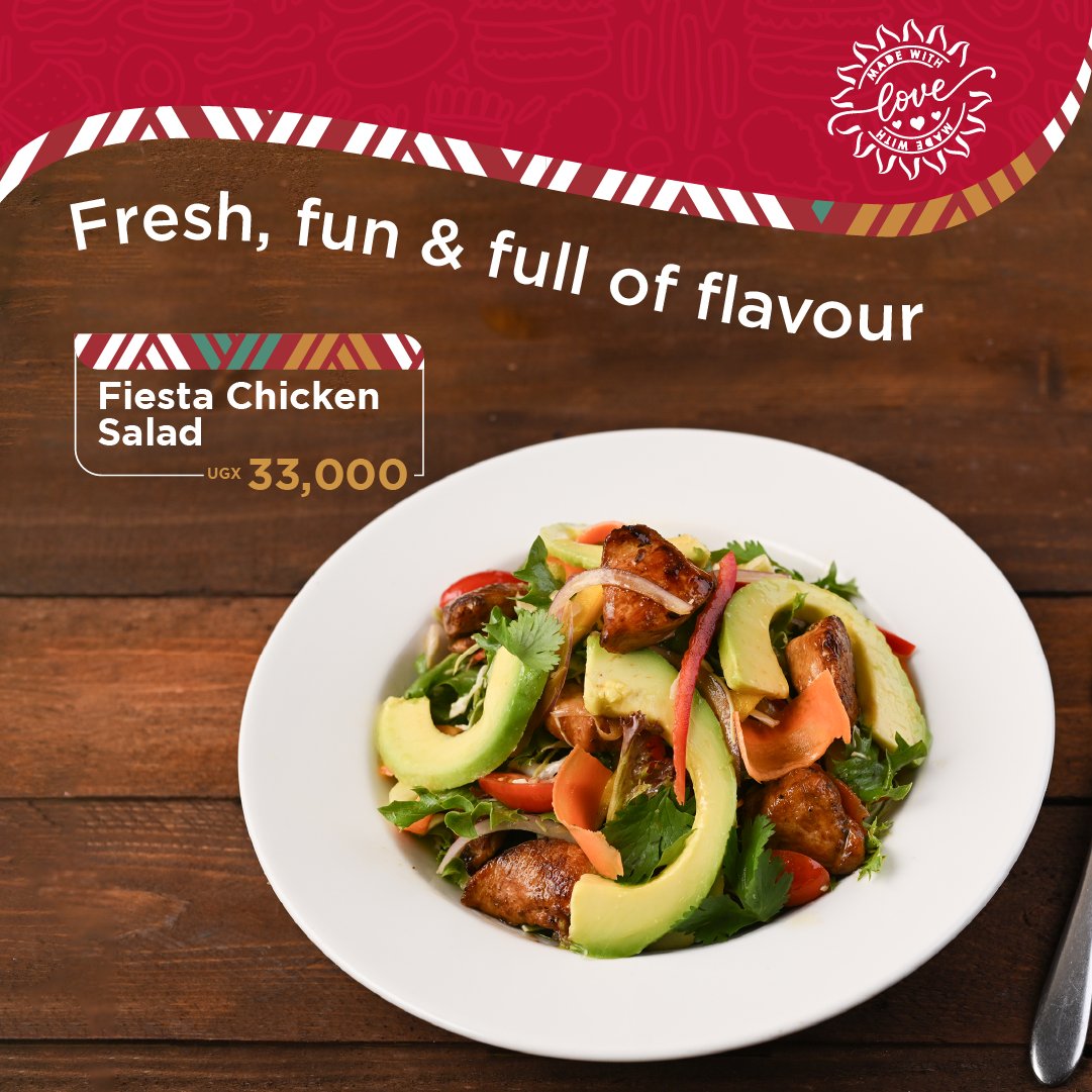 JavaHouseUG's tweet image. Taste the delicious flavours of our Fiesta Chicken Salad🥗
Get it for UGX 33,000 at any branch or on Glovo.
#MadeWithLove #JAVAAt10