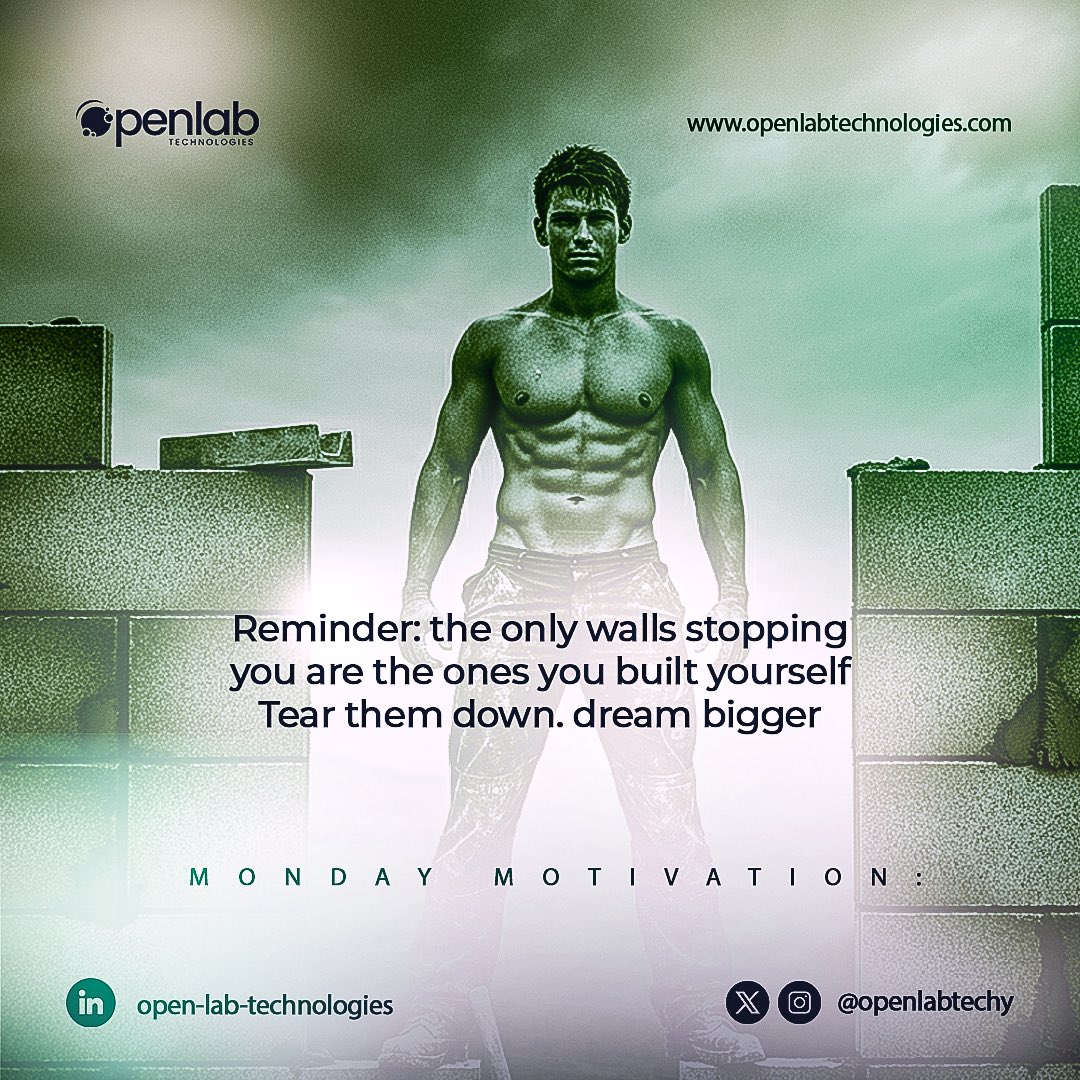 openlabtechy's tweet photo. Reminder: the only walls stopping you are the ones you built yourself 🧱
Tear them down. dream bigger. 

Happy new week!

#newweek
#monday
#happynewweek https://t.co/TfdQBXmntv