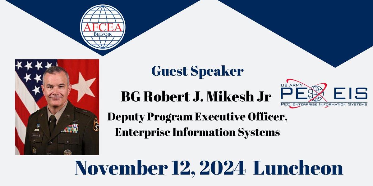 AFCEA Belvoir (@afceabelvoir) on Twitter photo Join our Chapter next Tuesday as we hear from <a href="/PEOEnterprise/">U.S. Army PEO Enterprise</a> and BG Mikesh! Follow the link to register: linkedin.com/posts/afcea-be… Join our Chapter next Tuesday as we hear from <a href="/PEOEnterprise/">U.S. Army PEO Enterprise</a> and BG Mikesh! Follow the link to register: linkedin.com/posts/afcea-be…