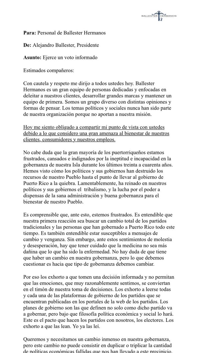 E_ALBIZU's tweet photo. Ayer me enviaron esto tarde en la noche, alegadamente esta compañía le envió esto a sus empleados según dice en la conversación. https://t.co/shDX6iJfB7