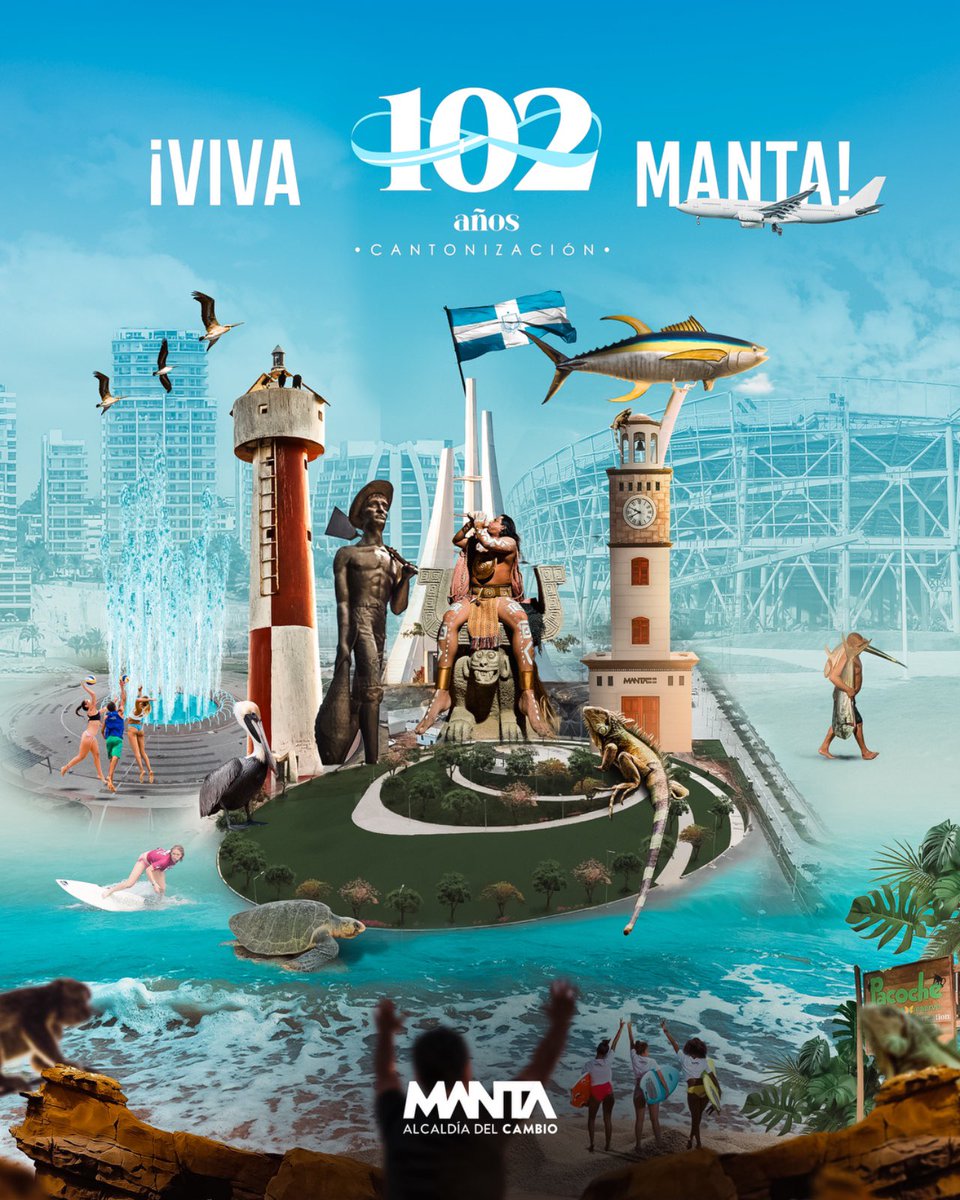 manta_alcaldia's tweet photo. Manta querida, ciudad hermosa de historia, tradición y progreso, hoy te celebramos con orgullo y civismo.💙

¡Sigamos cambiando juntos la historia de esta hermosa tierra! #102AñosCantonización

@marcivaldivieso 🫶

#AlcaldíaDelCambio https://t.co/zpZwkGIbI7