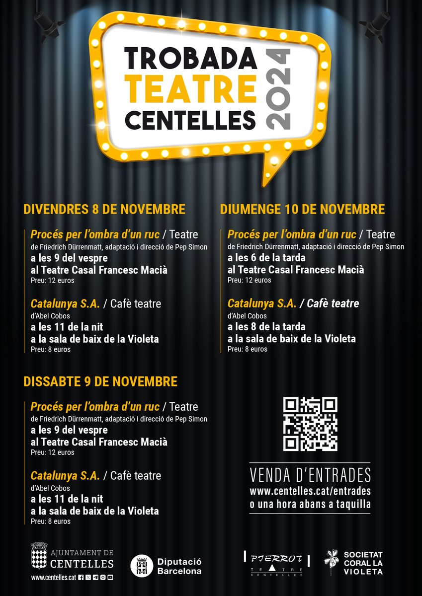 aj_centelles's tweet photo. Aquest cap de setmana, Trobada de Teatre a Centelles!
📌 Teatre: Procés per l'ombra d'un ruc
📌 Cafè teatre: Catalunya S.A.
📅 Del 8 al 10 de novembre
👉 Entrades a la venda a https://t.co/T3C0mVDAOx https://t.co/s11d7lz7WR