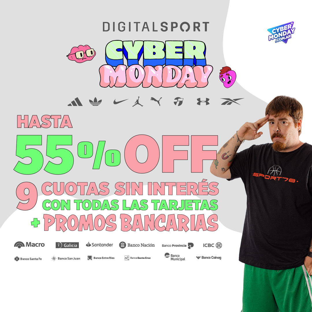 🛍️✨ ¡CYBER MONDAY en Digital Sport! 🎉

⚡  Hasta 55% OFF, hasta 9 cuotas SIN INTERÉS y promos bancarias acumulables todos los días 💳✅
ENVÍO EXPRESS a todo el país 🚀📦

👉 Entrá YA a digitalsport.com.ar y llevate todo en este #CyberMonday 🔥