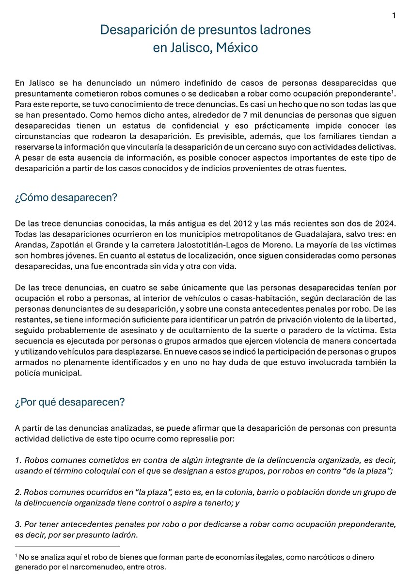 Compartimos un nuevo reporte sobre formas de desaparición comunes en Jalisco. En esta ocasión, documentamos la violencia desplegada contra quienes presuntamente cometen robos o tienen un historial en este delito.