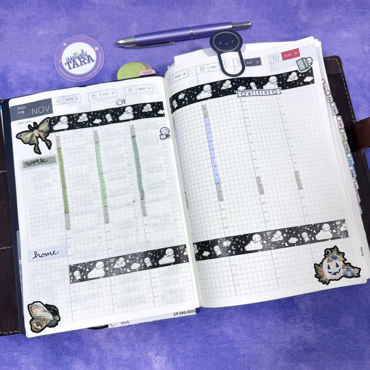 CreativelyTara's tweet photo. Week 45 setup in my Hobonichi Cousin planner. I have been wanting to use these moth stickers. They are so pretty. https://t.co/O69foFb1Ob