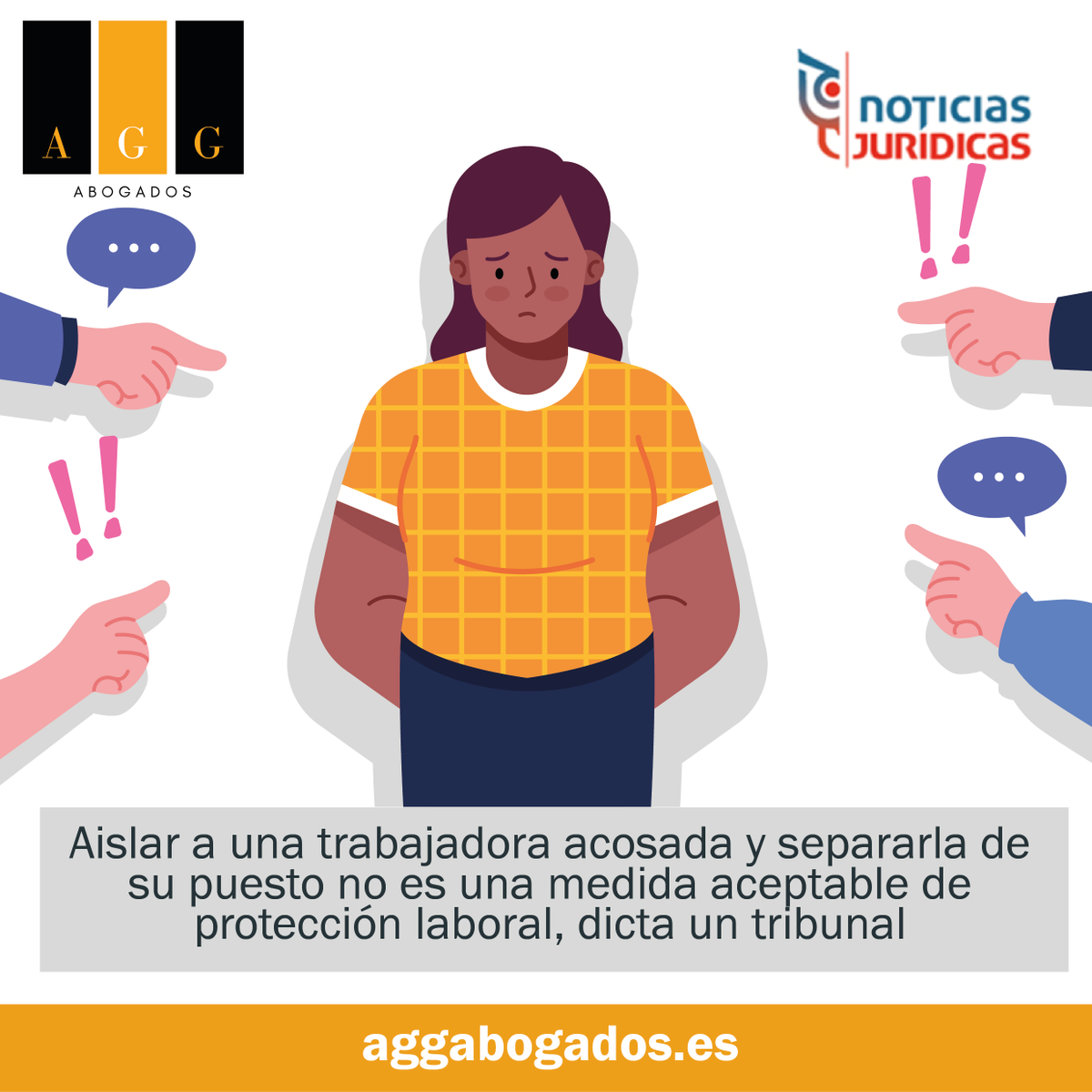 <<La Sala de lo Social del TS de Justicia de Asturias confirma la nulidad de las medidas adoptadas por una empresa que prohibió a una operaria acudir al centro donde era acosada>> <a href="/NotisJuridicas/">Noticias Jurídicas</a> 

Ponte en contacto con nosotros:
 ☎️ 983 34 93 00 / ✉️ gabinete@aggabogados.es