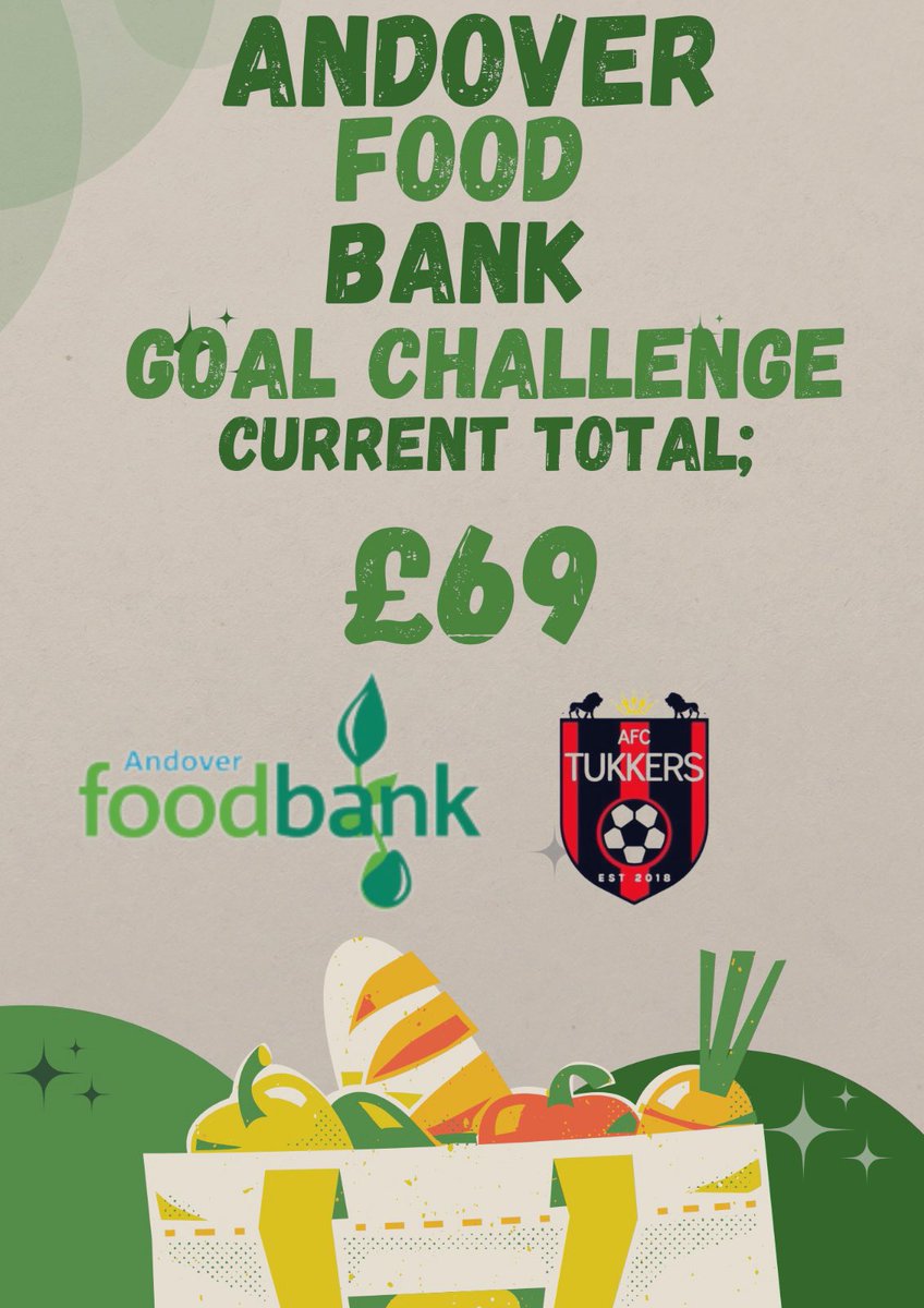 Another couple of goals <a href="/nassoori1/">David Nassoori</a> and a goal from <a href="/Harrylawtonn/">H</a> has taken the total up to £69! Few games left until the Christmas break; hopefully we can add a lot more to the total 🌽🍪🍳🍕

<a href="/AFCTukkers/">AFC Tukkers</a> 
<a href="/andoverfoodbank/">Andover Foodbank</a>