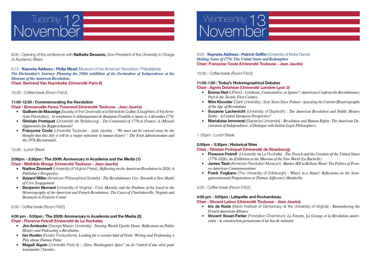 Centre for Anglophone Studies, CAS (@cas_ut2j) on Twitter photo 📣 Les 12 et 13/11 aura lieu le colloque du programme ANR America2026 consacré au 250e anniversaire de la Révolution américaine.
⏰ 9h-17h30
🚩 F417-MdR-<a href="/UTJeanJaures/">UT Jean Jaurès</a>
⬇️ Programme 📣 Les 12 et 13/11 aura lieu le colloque du programme ANR America2026 consacré au 250e anniversaire de la Révolution américaine.
⏰ 9h-17h30
🚩 F417-MdR-<a href="/UTJeanJaures/">UT Jean Jaurès</a>
⬇️ Programme