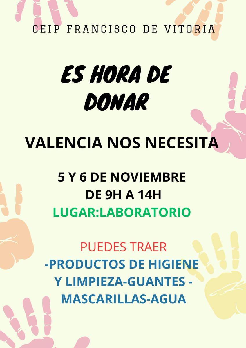ceip_fcovitoria's tweet photo. El @ceip_fcovitoria también se suma a la fuerza solidaria del país.
No es la primera vez que nuestra comunidad educativa arrima el hombro ante necesidades. Esta vez, nuestro apoyo por #Valencia . 
#danadevalencia 
#CiudoLuegoExisto https://t.co/2R0Mi6lgVz