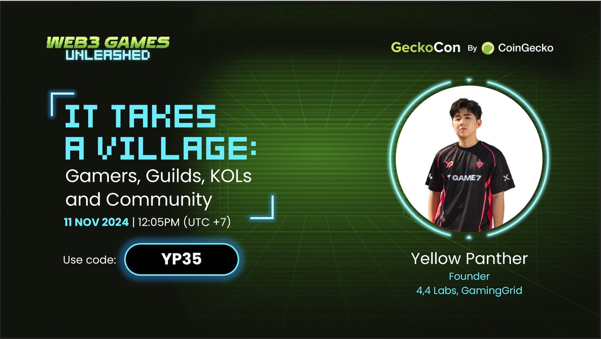yellowpantherx's tweet image. I’m excited to be speaking at GeckoCon by @coingecko 😎

GeckoCon will be focused on Web3 Gaming and you can expect meeting many amazing games, founders and builders attending. 

Supporting @bobbyong and @tmlee. See you soon Thailand 🦎🇹🇭🔥