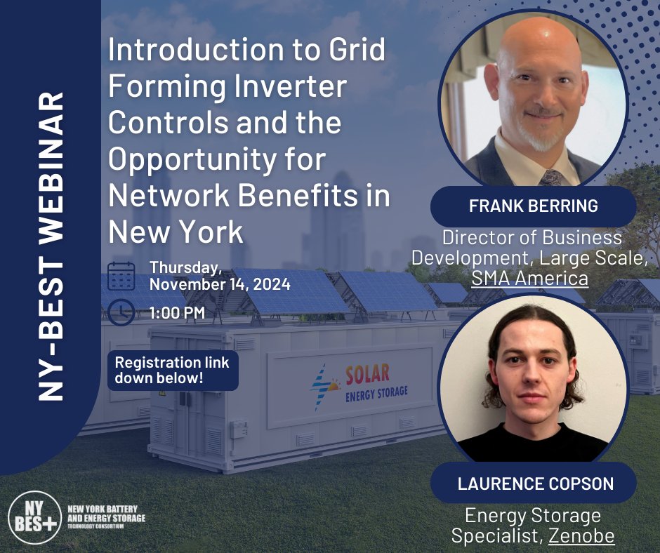 Join NY-BEST for a free webinar on November 14, 2024, from 1:00-2:00 PM EST! Learn about Grid Forming Inverter Controls and their potential benefits for New York's energy landscape.