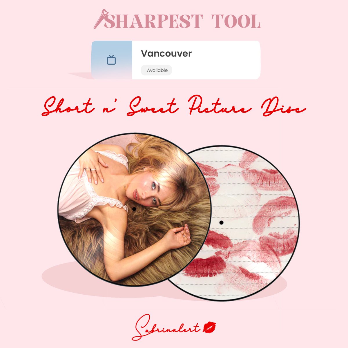 sabrinalert's tweet image. good morning, Vancouver! ☕️

we are looking forward to another game of #SharpestTool tonight. the game is open until 8:30pm PST - check your game for your local close time ❤️

our winner is taking home a short n’ sweet picture disc. good luck!