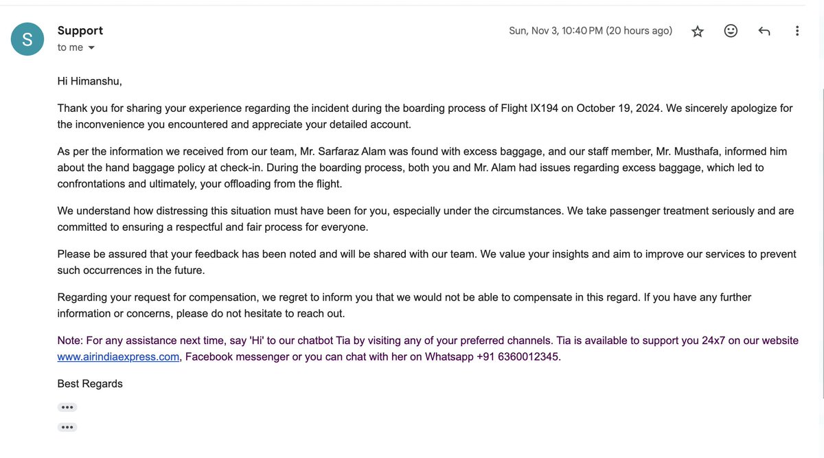 HPaandey's tweet photo. #AirIndiaExpress Extortion Alert 🚨
My recent travel with @airindiax turned into a nightmare. Despite having no extra baggage, I was pressured by ground staff at #DXB Terminal 2 to pay additional fees or face offloading. When I refused, they went through with their threat, leaving me stranded at the airport for 5-6 hours with no support.
It’s shocking how Indians are treated like “insects” by airlines we rely on. This isn’t just my story—countless others are subjected to this humiliation.

#AviationNews #Dubai #PassengerRights #ConsumerProtection #TravelAbuse #Extortion #AirIndiaScam #BoycottAirIndia #AirIndiaBoycott

@TataCompanies @campbellwilson @AirIndiaX @airindia @staralliance @BBC @ANI