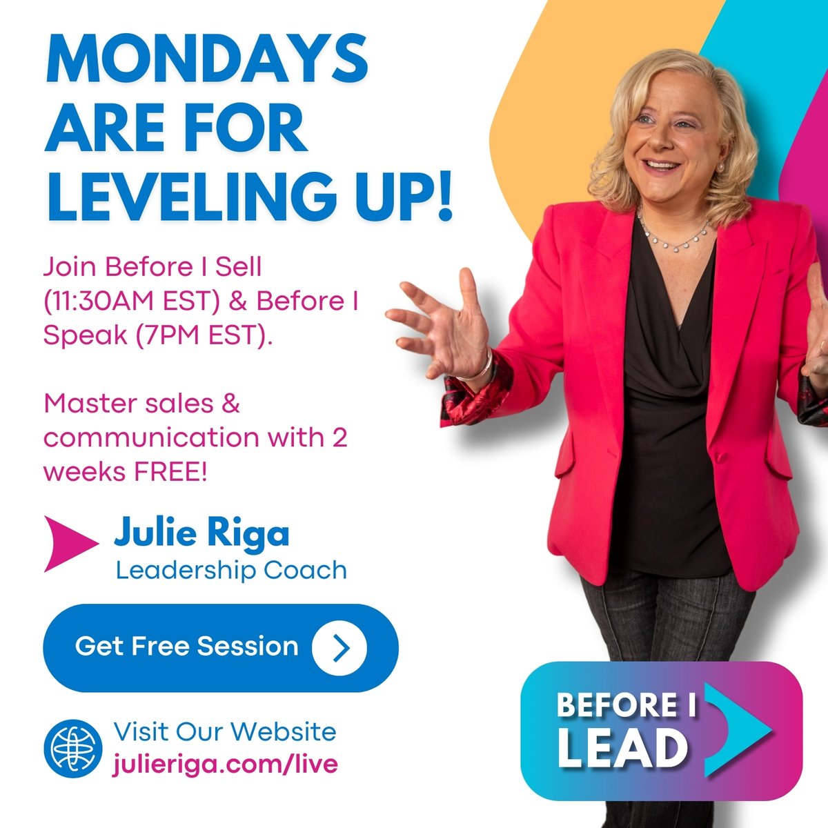 StayonCoursePod's tweet image. Mondays are for leveling up! Join Before I Sell (11:30AM EST) &amp;amp; Before I Speak (7PM EST). Master sales &amp;amp; communication with 2 weeks FREE! julieriga.com/live #BeforeILead #EntrepreneurSuccess