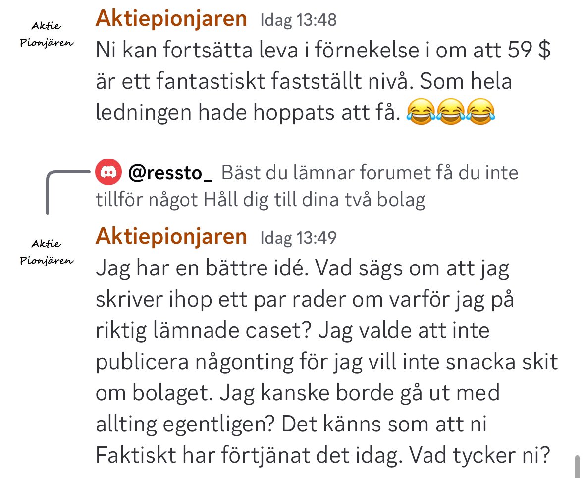 FFlanderen's tweet photo. #acarix-discorden hettar till! Aktiepionjären (som sålde av allt på mupparna i discorden) vevar friskt idag. Från hausse till baisse på två röda, classic AP. Han har sålt men är fortf admin i sin discord = har makten. https://t.co/eklJzoDDWh