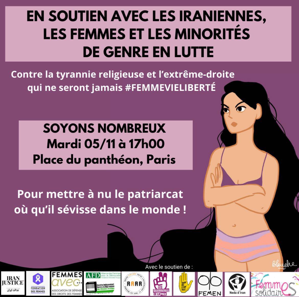 Le courage d’#AhouDaryaei nous oblige. 
Soyons nombreuses demain Place du Panthéon. #FemmesVieLiberte