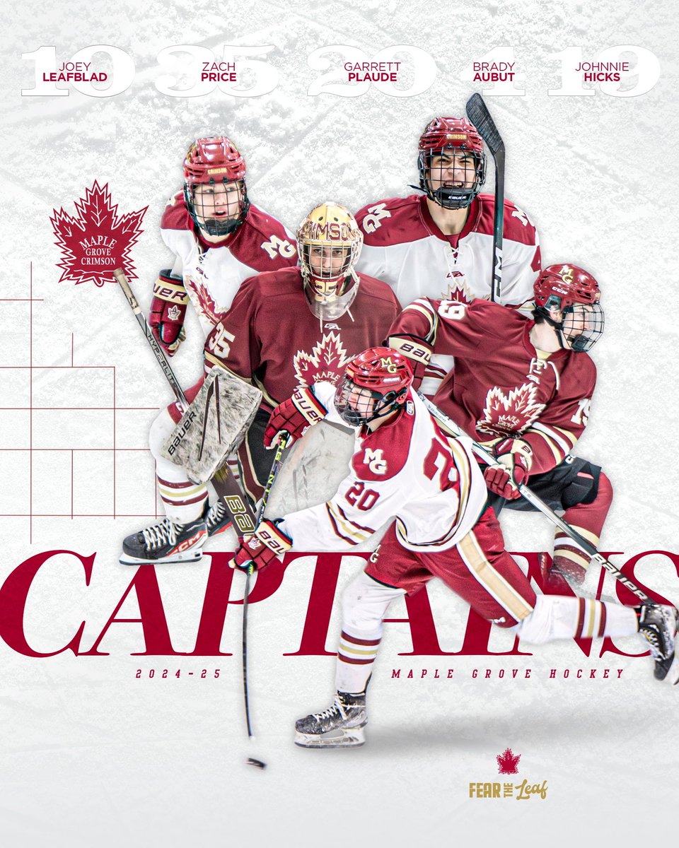 Announcing the 2024-2025 Maple Grove Crimson Boys Hockey Captains!!  Looking forward to their leadership and a great season!