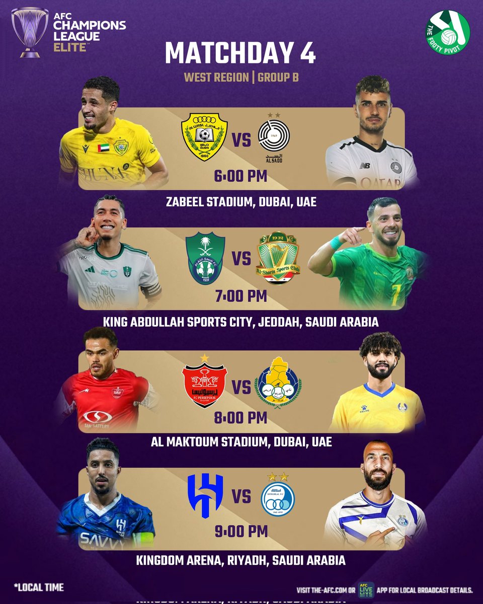 TheFootyPivot's tweet photo. We are back in #ACLElite MATCHDAY 4! 🌏🟣🟡

#AsianFootball #TheFootyPivot https://t.co/p8mH5EwnVv