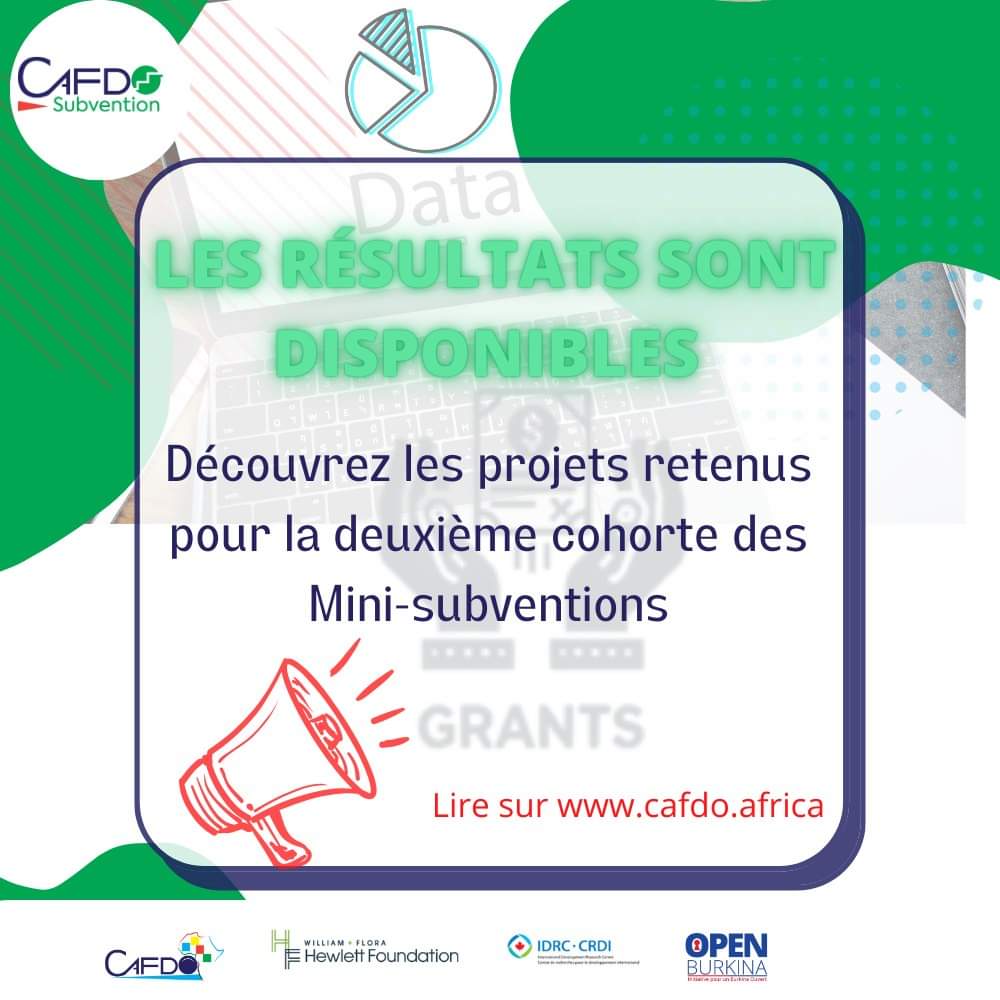 📢 Résultats du 2e appel à projets #YIRWA !

Douze projets sont retenus pour renforcer l'ouverture des données en Afrique francophone 🌍. Félicitations aux lauréats et merci à tous les candidats pour leur engagement !

🔗 Découvrir les projets : https: //www.cafdo.africa/?p=826