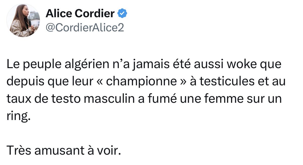 J’étais visionnaire.

L’Algérie, rendez les médailles maintenant.