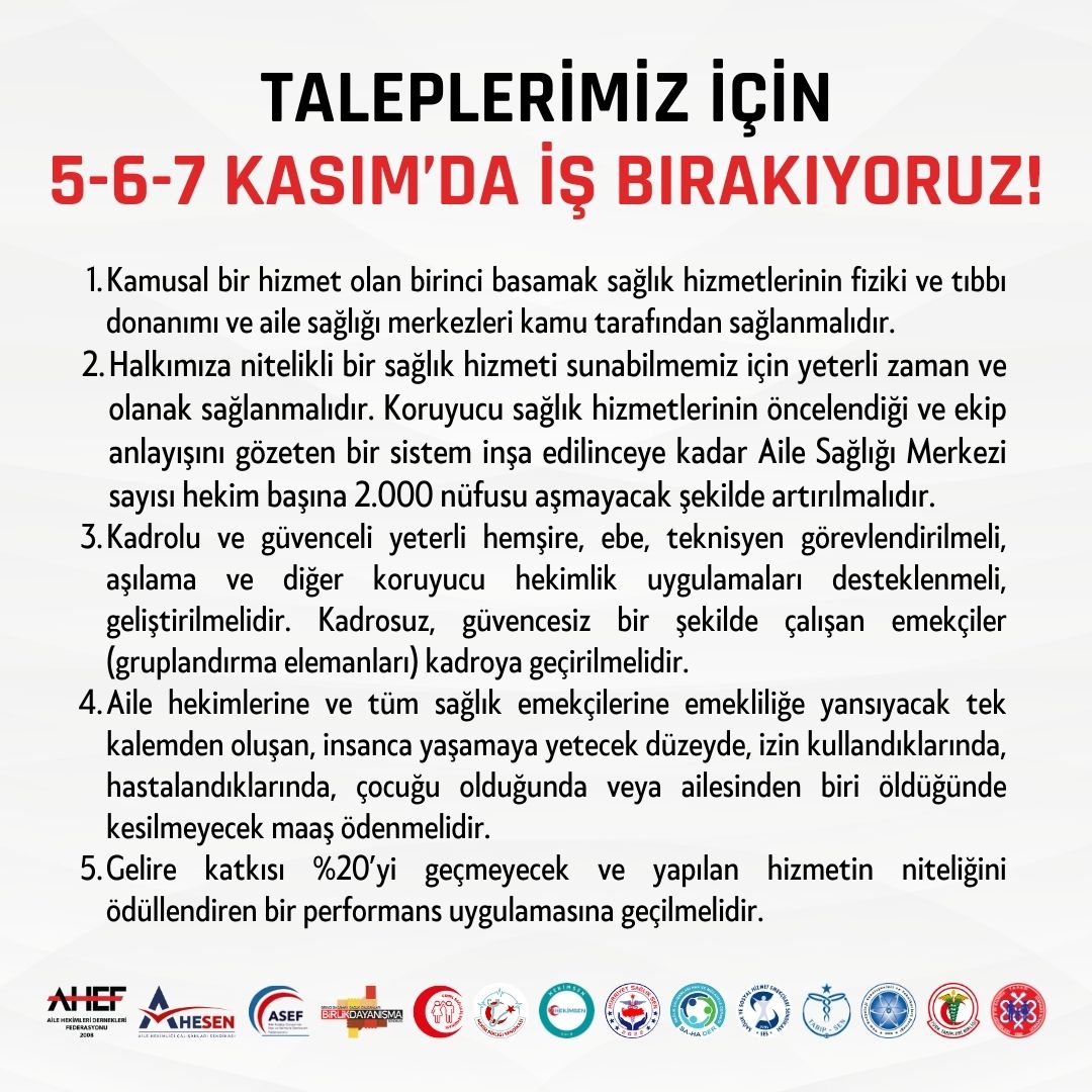 İyi Hekimlik Yapmak İstiyoruz!
Taleplerimiz İçin 5-6-7 Kasım'da ASM'lerde İş Bırakıyoruz!

👇
ttb.org.tr/605ykmj