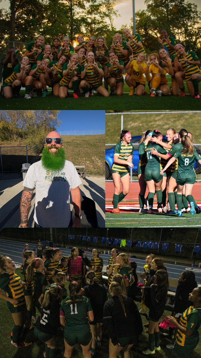 PIAA State Playoffs kick off tomorrow! My coach let us dye his beard green in honor of us making it to states! We play @ &amp; vs. McConellsburg HS at 5 PM. 
LETS GO REBELS 💚💛