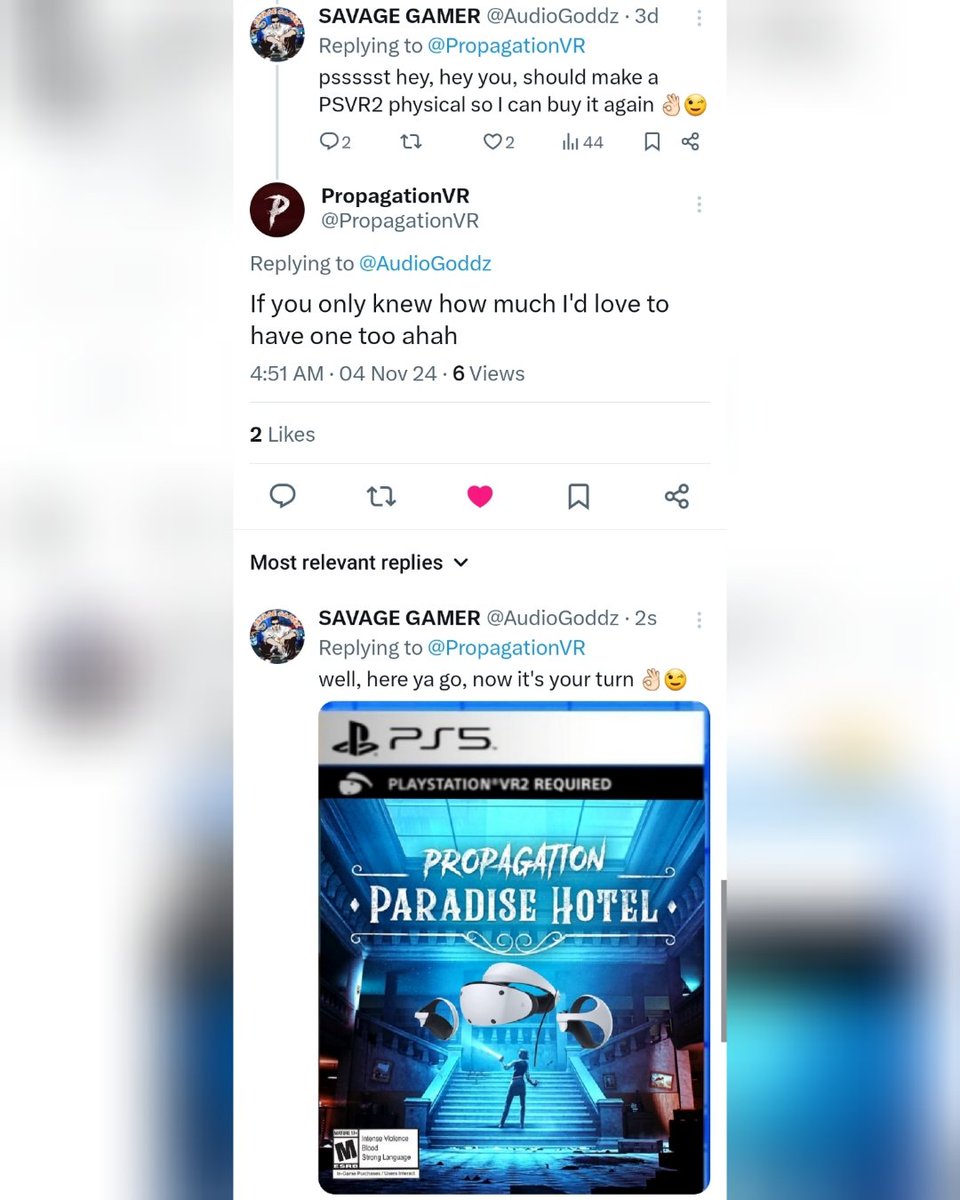 Just doing what I can to make wishes come true for <a href="/PropagationVR/">PropagationVR</a> 🤘🏻😈🎮